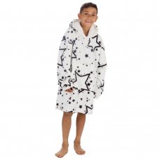 18C871: Kids Plush Oversized Hoodie- Stars (One Size - 7-13 Years)